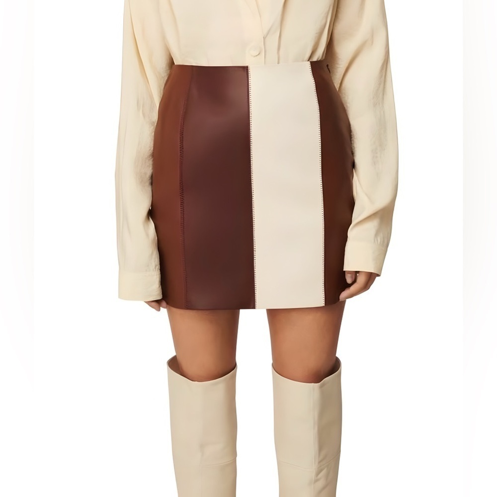 EN SAISON Striped Miniskirt Stitched Vegan Leather Colorblock | Size L - Picture 2 of 16